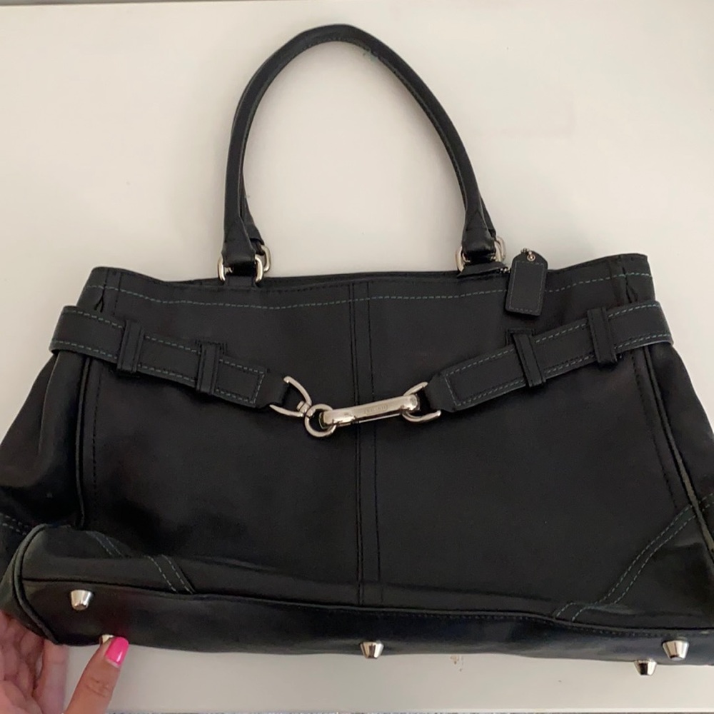 Black leather coach tote w/ dustbag